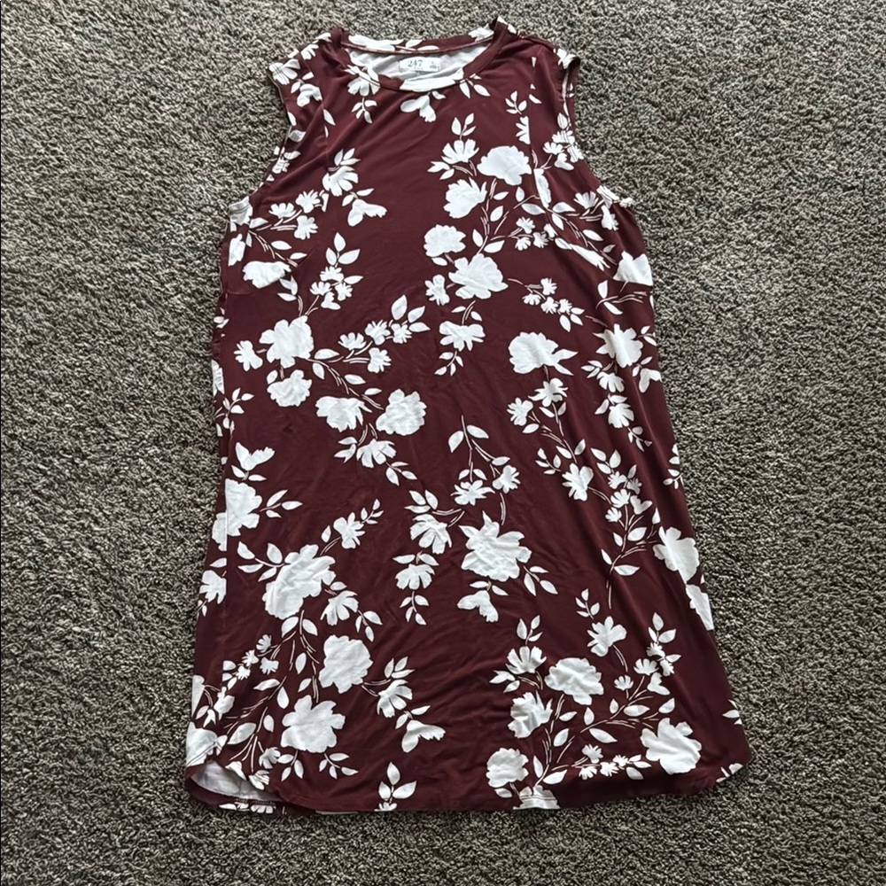 Floral Sleeveless Dress in Burgundy and White